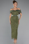 Partykleid Midi Perlenbesetzt Khaki ABK2453