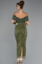 Partykleid Midi Perlenbesetzt Khaki ABK2453