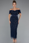 Partykleid Midi Perlenbesetzt Marineblau ABK2453