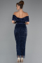Partykleid Midi Perlenbesetzt Marineblau ABK2453