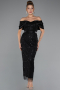 Partykleid Midi Perlenbesetzt Schwarz ABK2453