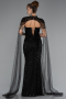 Abendkleid Lang Perlenbesetzt Schwarz ABU5363