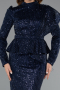 Marineblau Hijab-Abendkleid Lang ABK2346