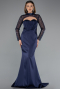 Abendkleid Lang Satin Marineblau ABU4765