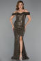 Abendkleid Lang Perlenbesetzt Khaki ABU5401