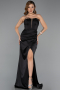Abschlusskleid Lang Satin Schwarz ABU5417