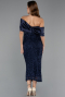 Partykleid Midi Perlenbesetzt Marineblau ABK2461