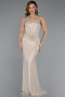 Abendkleid Lang Perlenbesetzt Beige ABU5403