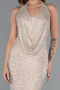 Abendkleid Lang Perlenbesetzt Beige ABU5403