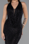 Abendkleid Lang Perlenbesetzt Schwarz ABU5403