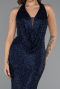 Abendkleid Lang Perlenbesetzt Marineblau ABU5403
