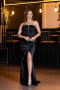 Abschlusskleid Lang Satin Schwarz ABU5417
