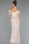 Abendkleid Lang Perlenbesetzt Beige ABU5434
