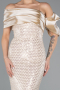 Abendkleid Lang Perlenbesetzt Beige ABU5434