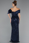 Abendkleid Lang Perlenbesetzt Marineblau ABU5434