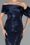 Abendkleid Lang Perlenbesetzt Marineblau ABU5434