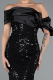 Abendkleid Lang Perlenbesetzt Schwarz ABU5434