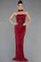 Abendkleid Lang Perlenbesetzt Weinrot ABU5438