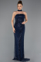 Abendkleid Lang Perlenbesetzt Marineblau ABU5438