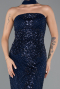 Abendkleid Lang Perlenbesetzt Marineblau ABU5438