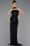 Abendkleid Lang Perlenbesetzt Schwarz ABU5438