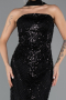 Abendkleid Lang Perlenbesetzt Schwarz ABU5438