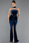 Abendkleid Lang Samt Marineblau ABU5437