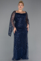 Abendkleid in Übergröße Lang Perlenbesetzt Marineblau ABU5067