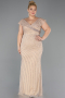 Abendgarderobe in Großen Größen Lang Steinbesetzt Beige ABU5439