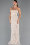 Abendkleid Lang Perlenbesetzt Beige ABU5477