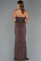 Abendkleid Lang Perlenbesetzt Braun ABU5477