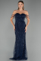 Abendkleid Lang Perlenbesetzt Marineblau ABU5477