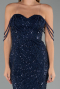 Abendkleid Lang Perlenbesetzt Marineblau ABU5477