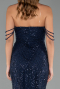Abendkleid Lang Perlenbesetzt Marineblau ABU5477