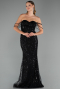 Abendkleid Lang Perlenbesetzt Schwarz ABU5477