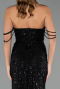 Abendkleid Lang Perlenbesetzt Schwarz ABU5477