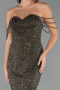 Abendkleid Lang Perlenbesetzt Khaki ABU5477