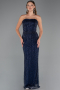 Abendkleid Lang Perlenbesetzt Marineblau ABU5483