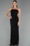 Abendkleid Lang Perlenbesetzt Schwarz ABU5483