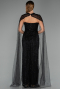 Abendkleid Lang Perlenbesetzt Schwarz ABU5483