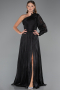 Kleider in Großen Größen Lang Chiffon Schwarz ABU5490