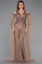 Abendkleid Lang Perlenbesetzt Kupfer ABU5497