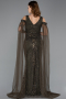 Abendkleid Lang Perlenbesetzt Khaki ABU5497