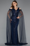 Abendkleid Lang Perlenbesetzt Marineblau ABU5497