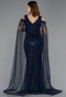 Abendkleid Lang Perlenbesetzt Marineblau ABU5497