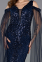 Abendkleid Lang Perlenbesetzt Marineblau ABU5497