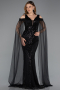 Abendkleid Lang Perlenbesetzt Schwarz ABU5497