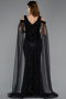 Abendkleid Lang Perlenbesetzt Schwarz ABU5497