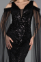 Abendkleid Lang Perlenbesetzt Schwarz ABU5497