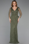 Abendkleid Lang Steinbesetzt Khaki ABU5475